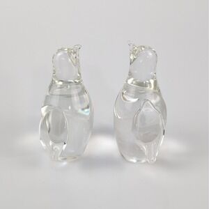 Vtg Handblown Clear Glass Penguin Figurines Set of 2 Collectible Art Bird Decor